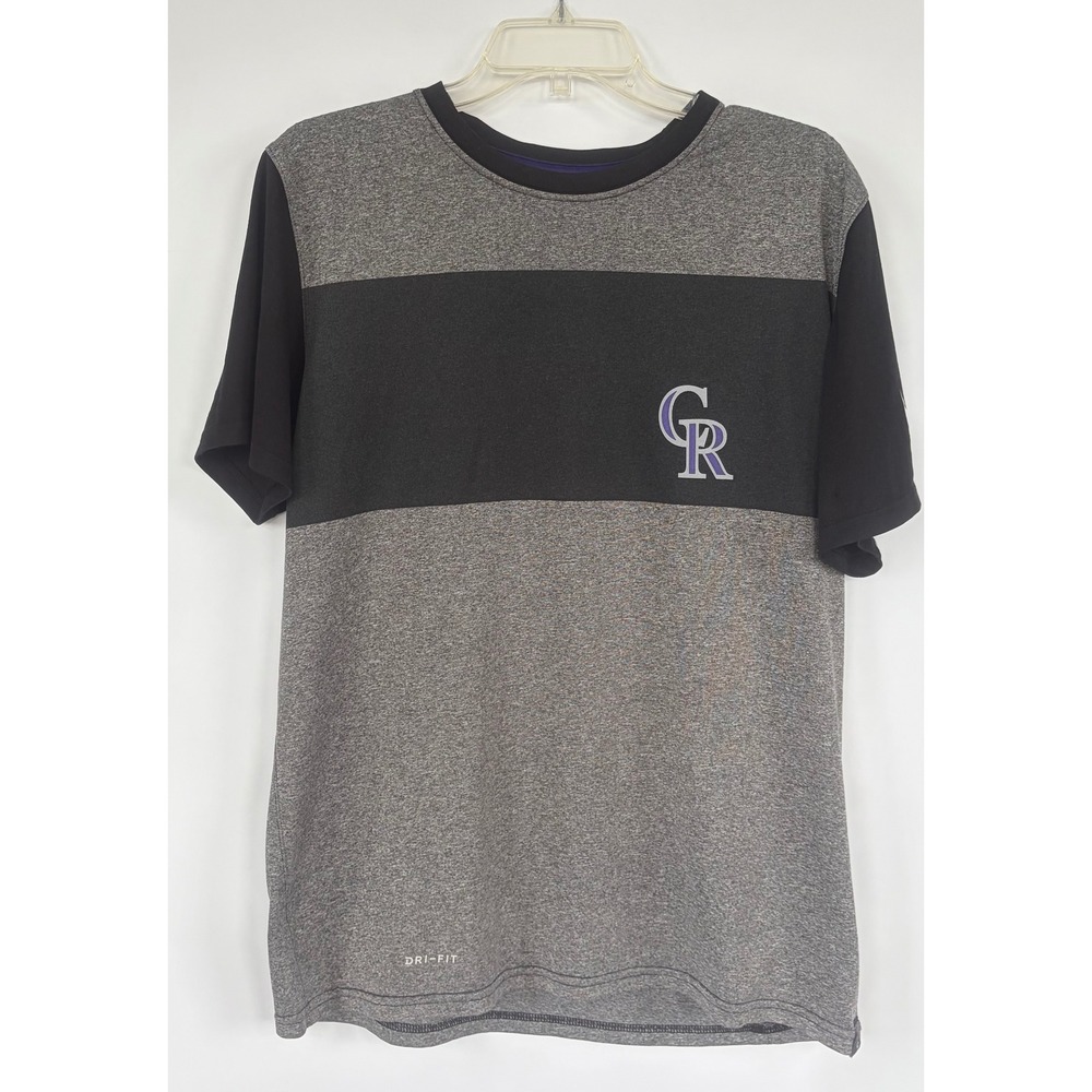 Nike Colorado Rockies MLB Dri-FIT T-Shirt Mens Large Gray Black Athletic Cut